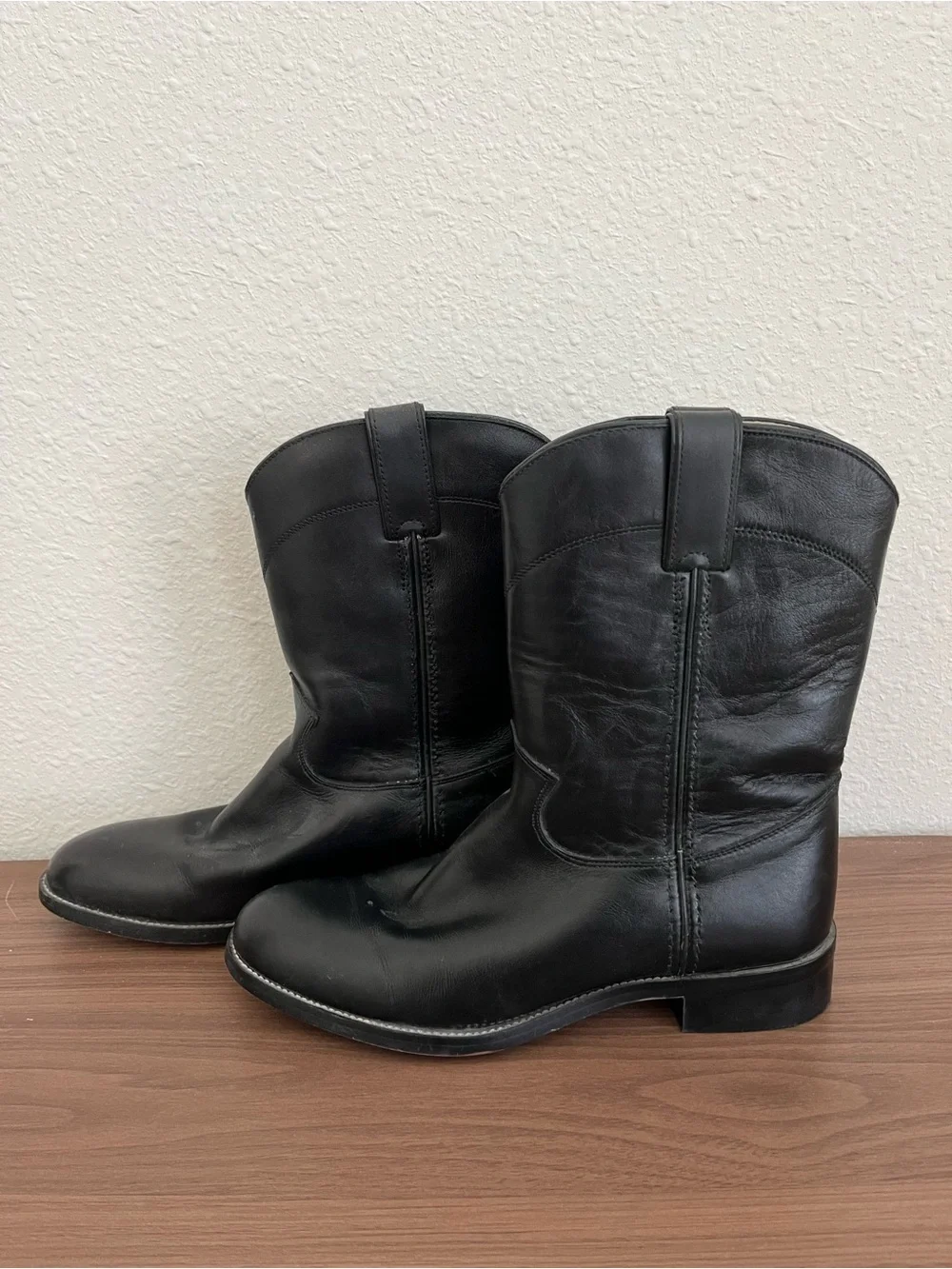 Justin Boots Black Leather Western Cowboy Boots